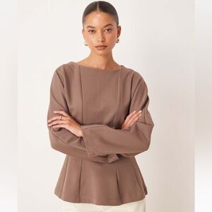 ASOS DESIGN seam detail waisted long sleeve tee in chocolate